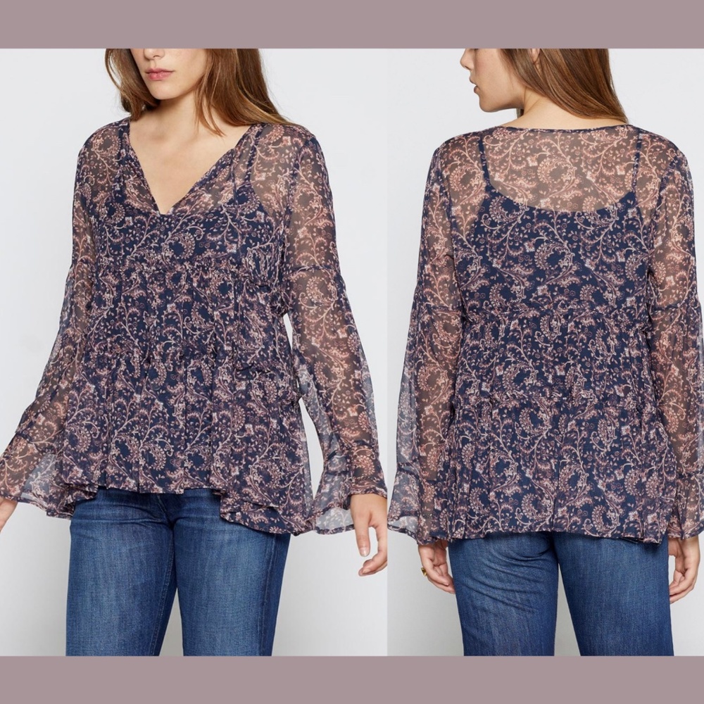 USED JOIE Shawnita‎ Split-Neck Ruffled Blouse Large